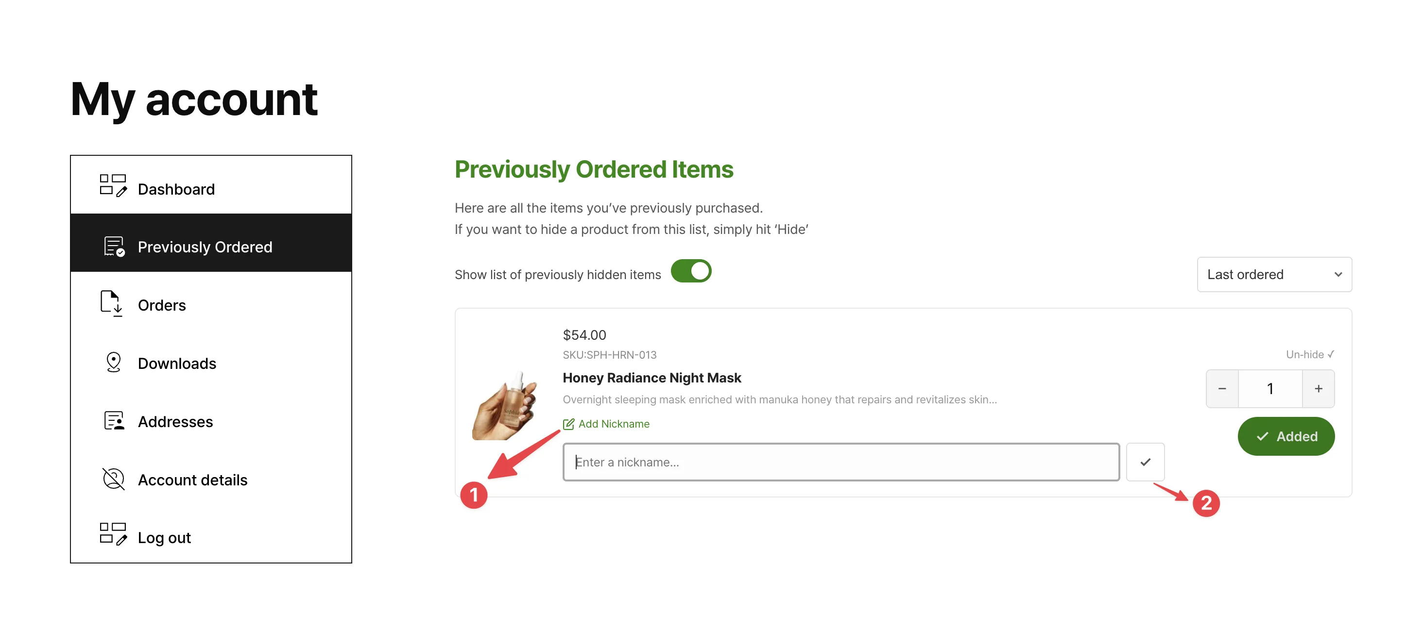 custom names for past orders